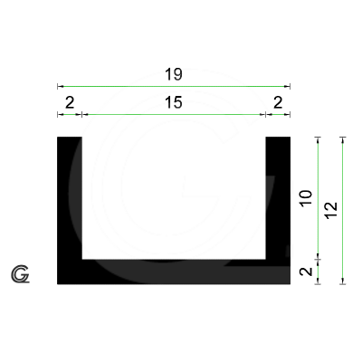 Rubber U Profiel| binnenmaat 15 mm | hoogte 12 mm | dikte 2 mm | rol 50 meter